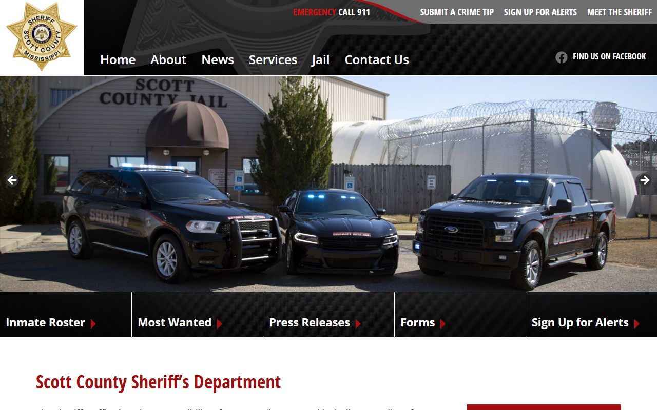 Scott County Sheriff's Office homepage for Scott County inmate population research