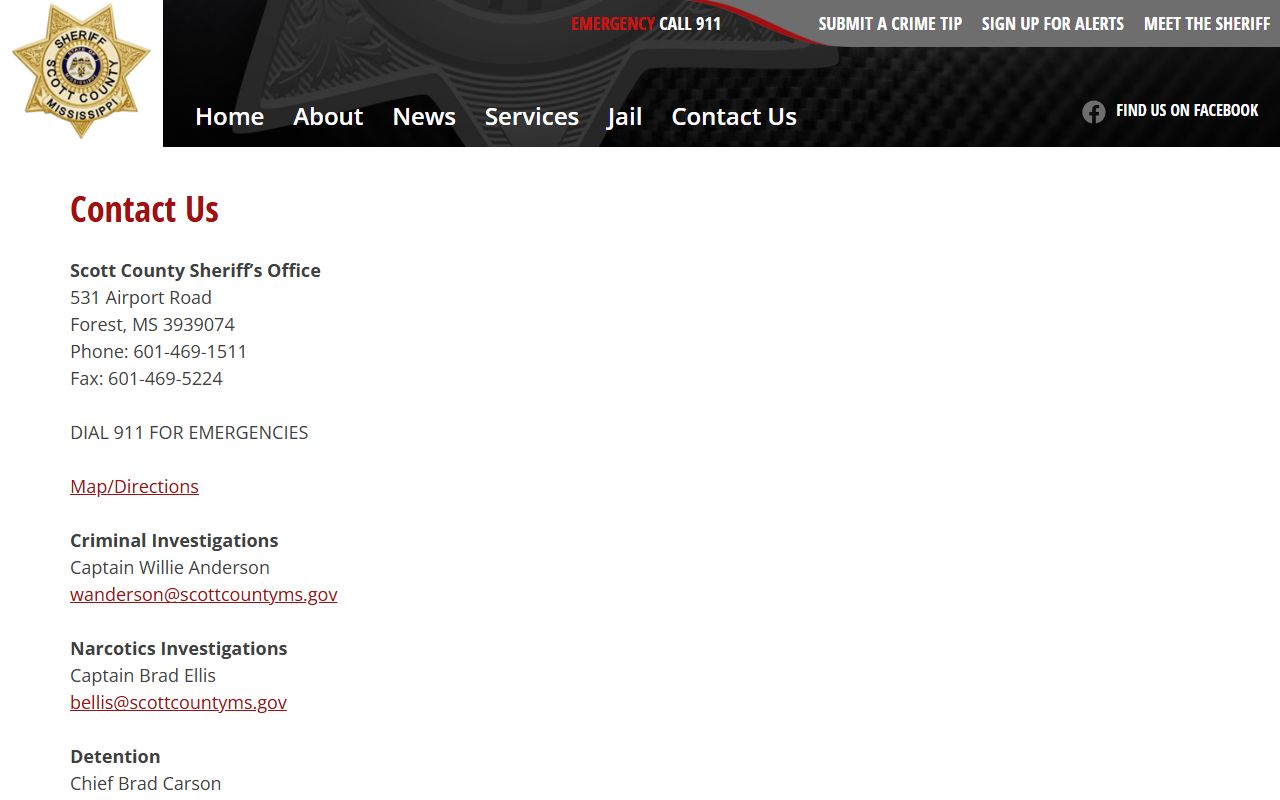 Scott County Jail contact records page