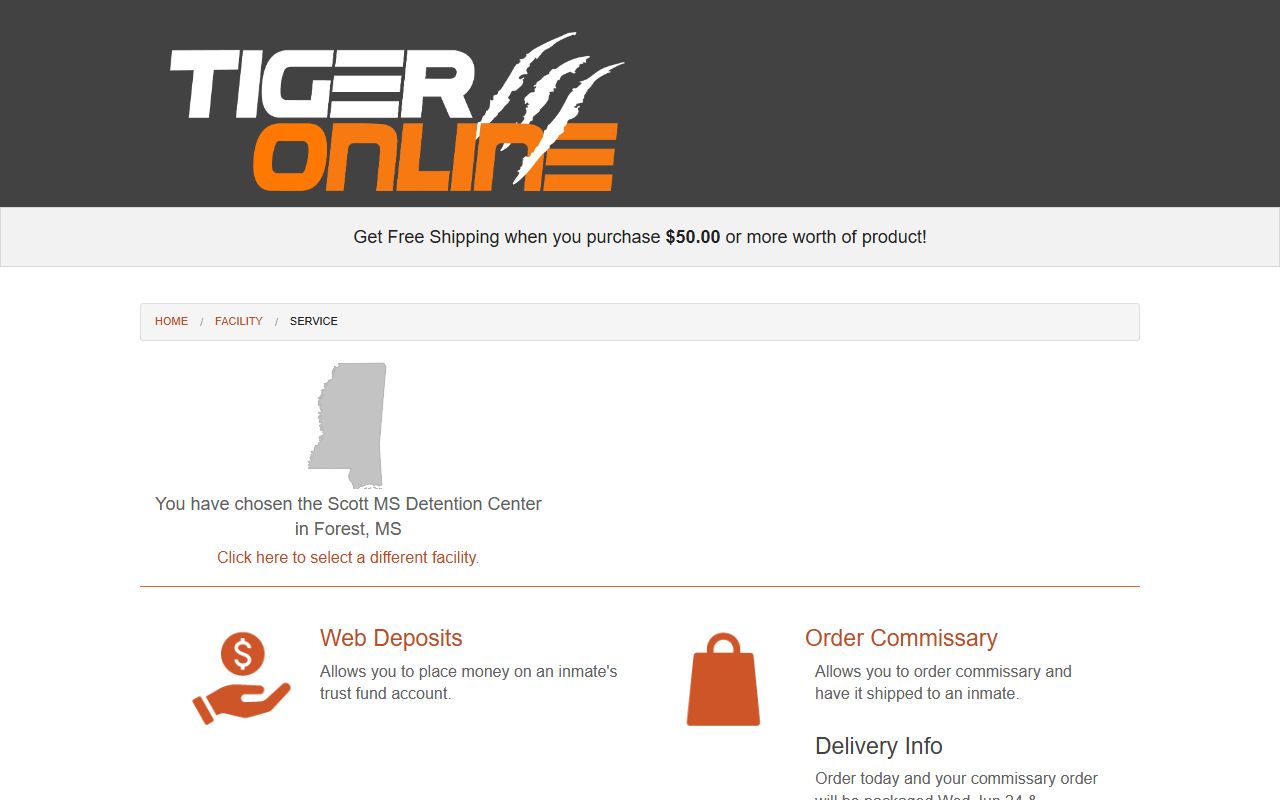 Scott County Jail inmate commissary deposit page