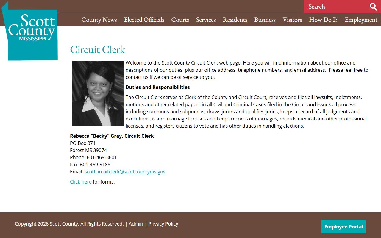 Scott County court records after arrest circuit clerk filing duties