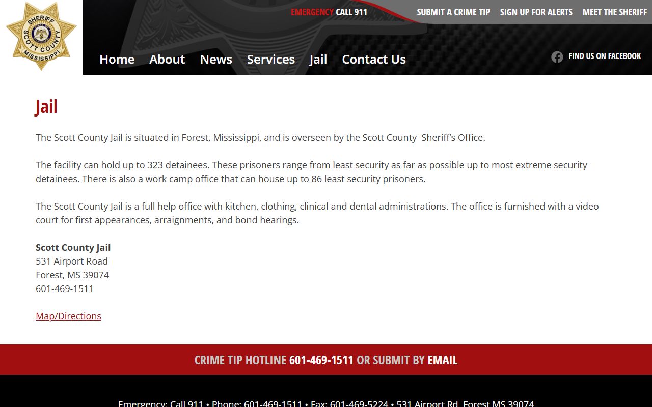 Scott County Jail inmate lookup facility page